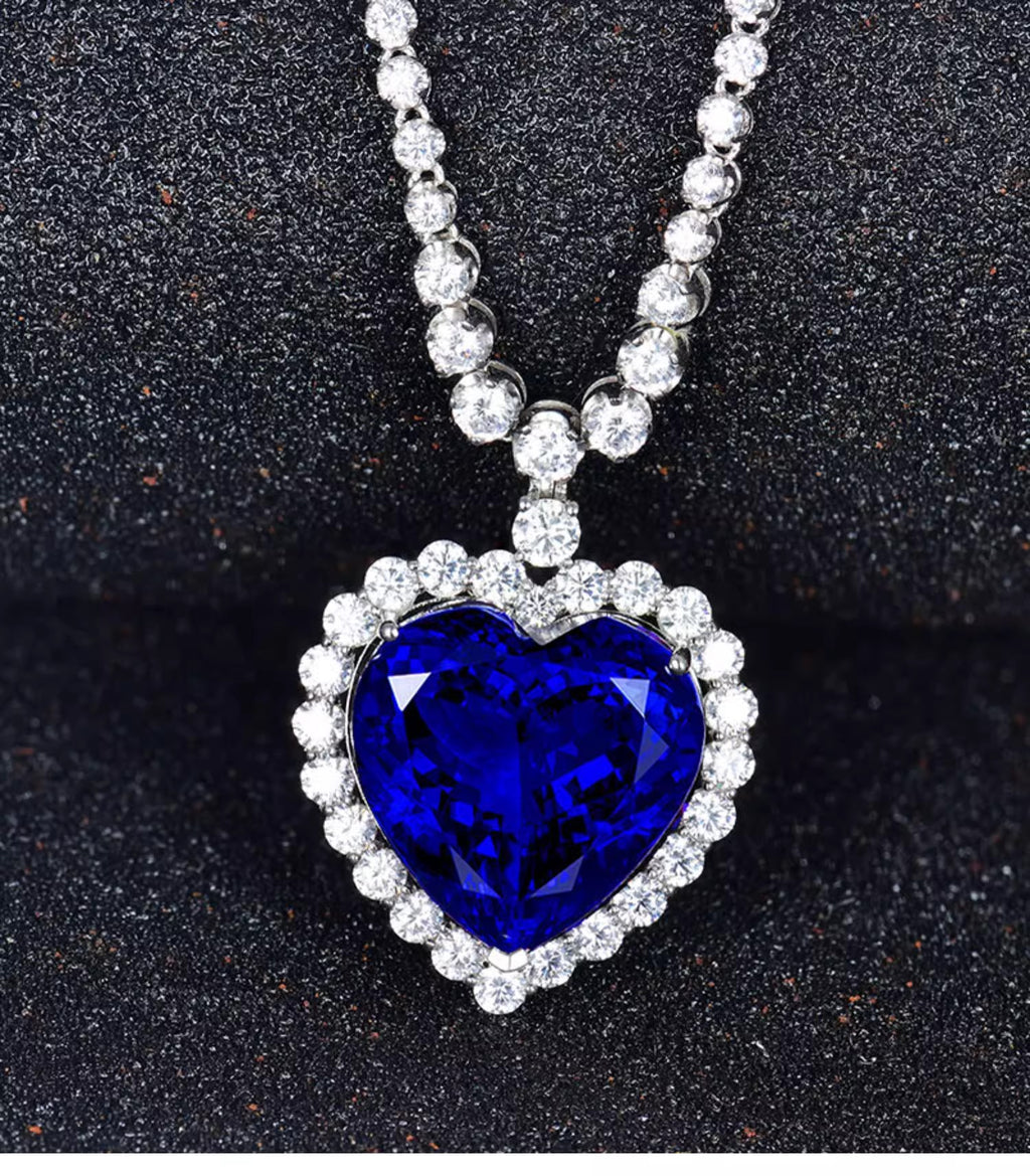 Luxury 6A Tanzanite Necklace for Women Wedding Banquet Style Ocean Heart Sapphire Necklace Heart-shaped Pendant