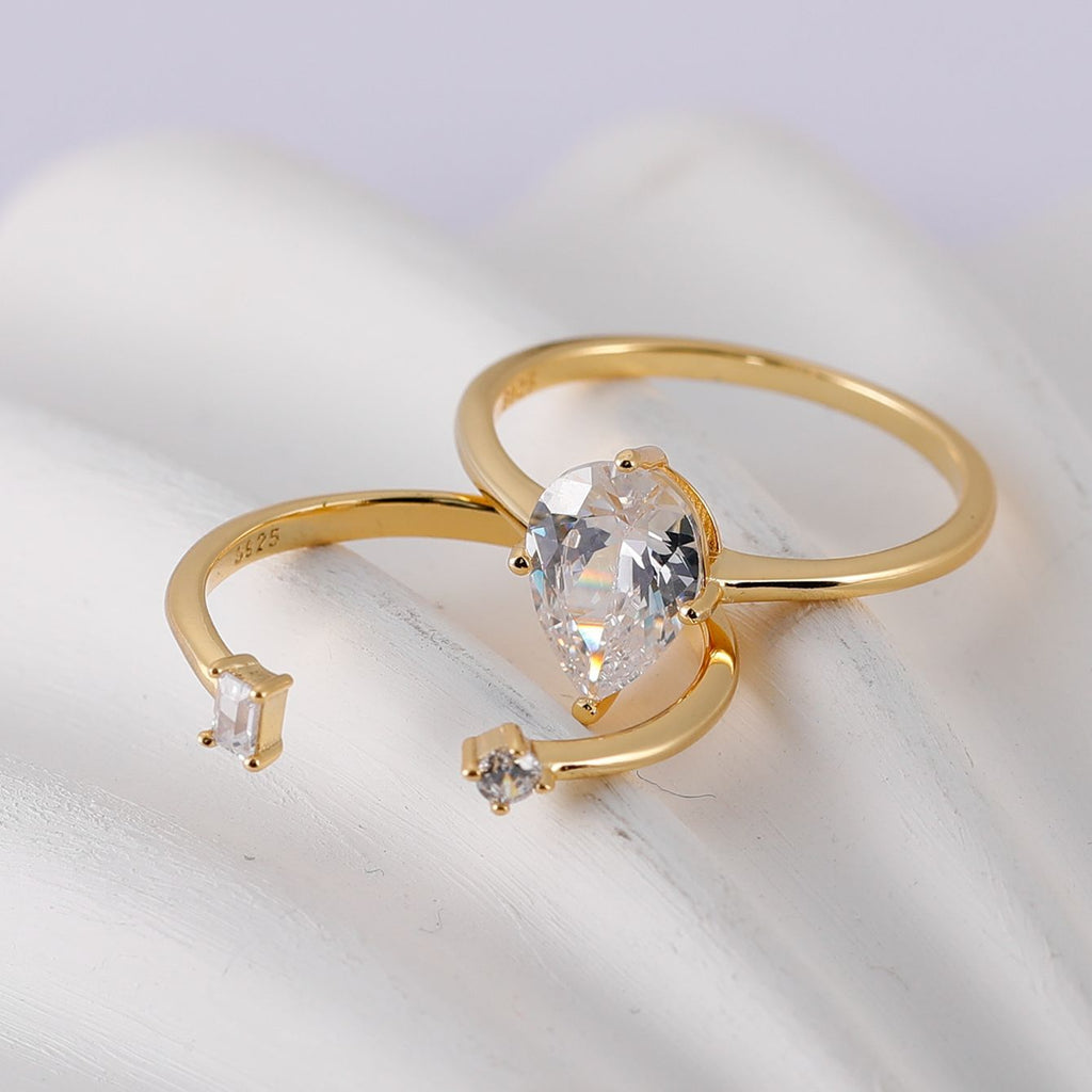 S925 Silver Moissanite S925 Sterling Silver Water Drop Shape Sparkling Combination Set Ring Female Temperament Style Exquisite