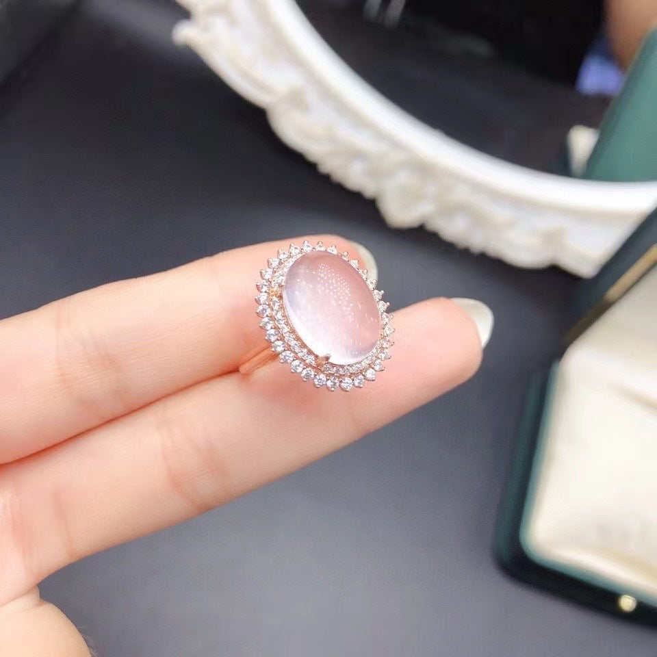 Natural Rose Quartz Ring Plain Crystal Fashionable Elegant 925 Silver Gold Plated Fine Craft Inlaid Gemstone Unisex Ring