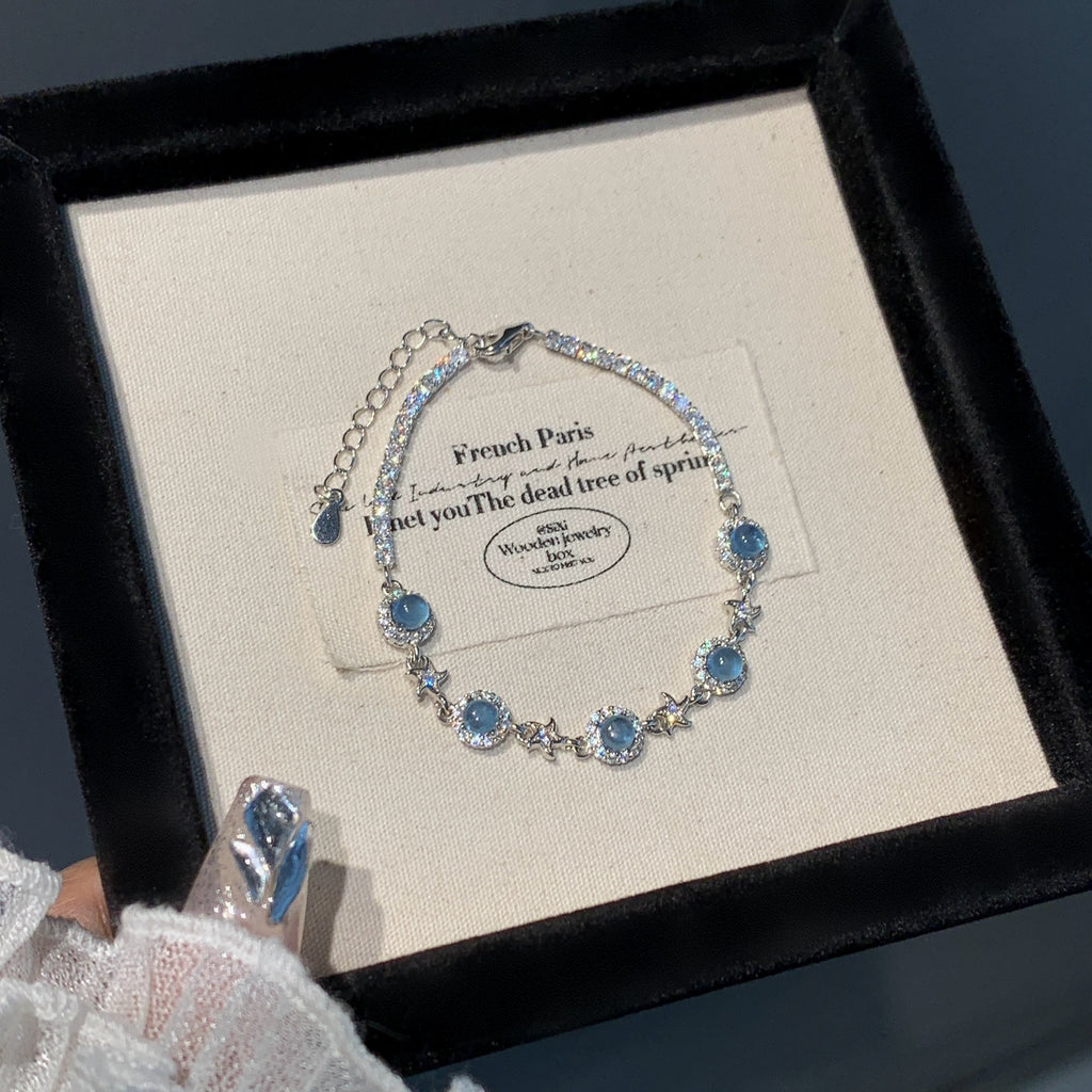 925 Sterling Silver Hand Jewelry Natural Aquamarine Bracelet