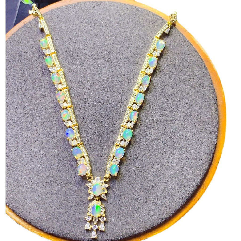 S925 Sterling Silver Inlaid Natural 4*5mm Opal Luxury Necklace