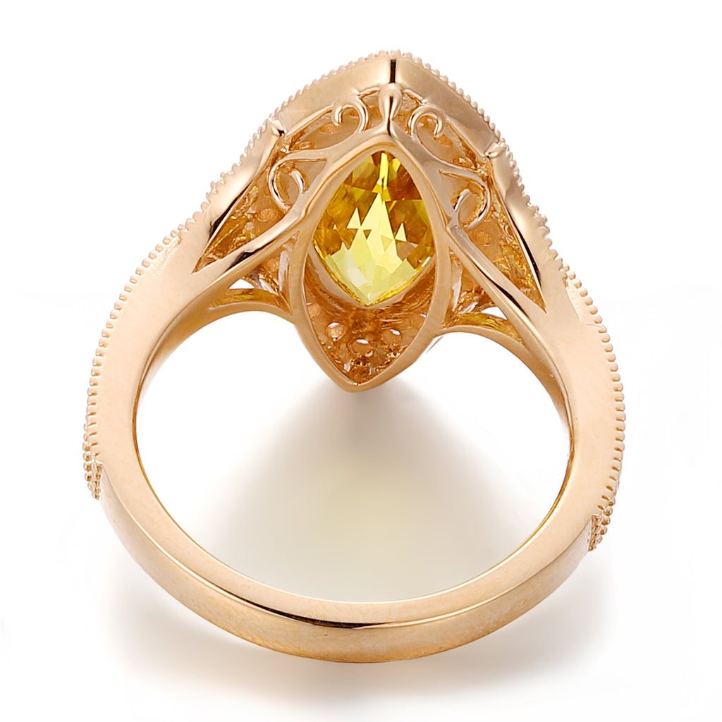 14K Gold 4ct Marquise Cultured Yellow Crystal Ring Light Luxury Vintage Gold Edge Inlaid Ring