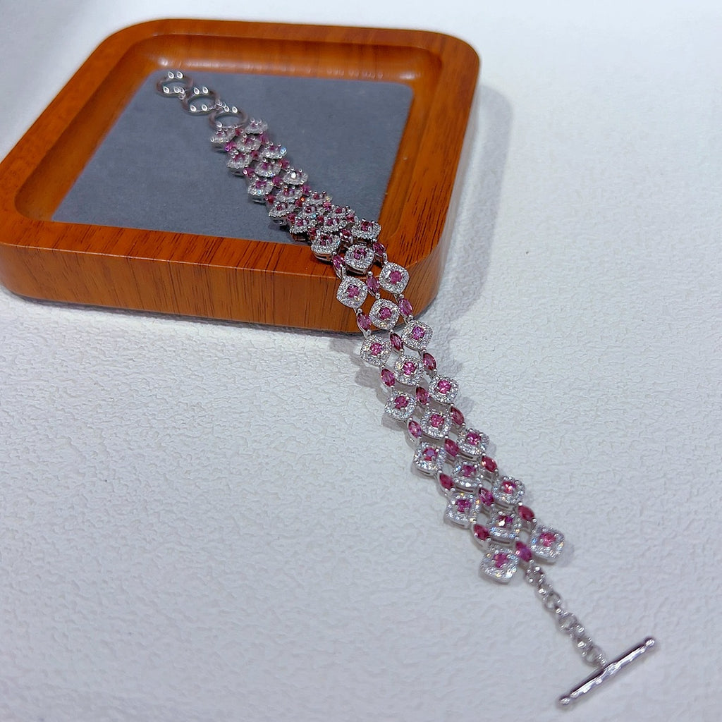 S925 Silver Platinum Plated Inlaid Magnesium Aluminum Garnet Main Stone 2*4 2.5mm Bracelet