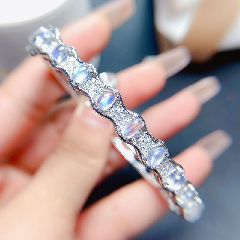 Natural Moonstone Bracelet 925 Silver Inlaid with Certificate Exquisite Packaging Gift Bracelet