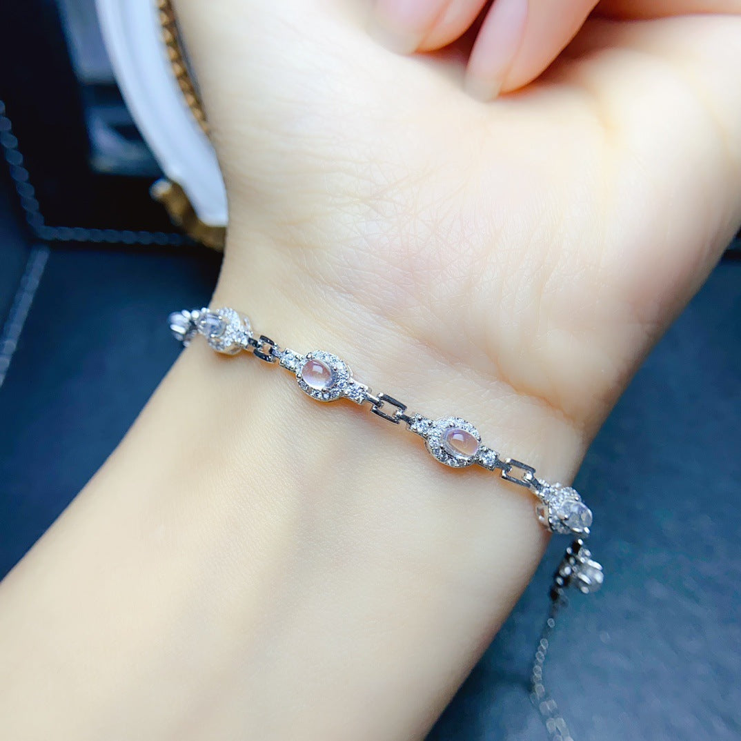 Natural Moonstone Bracelet S925 Silver Inlaid Main Stone 3*4