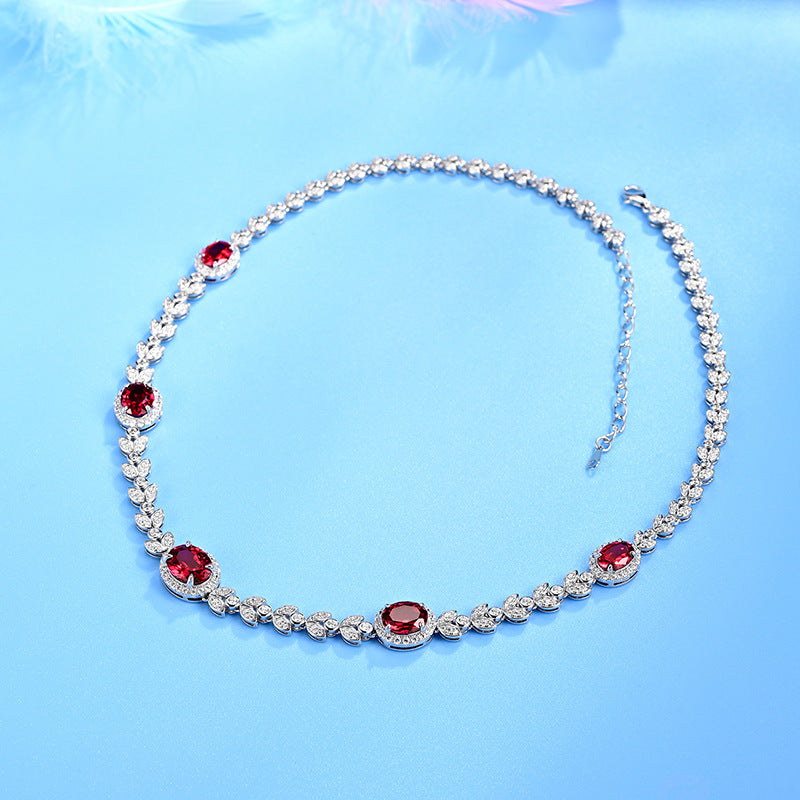 S925 Sterling Silver Luxury Vintage Cultivated Red Sapphire Wheat Ear Fashion Jewelry Necklace