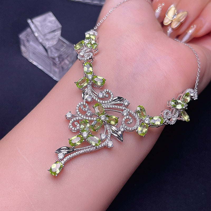 Natural Peridot 925 Silver Inlaid Peridot Necklace
