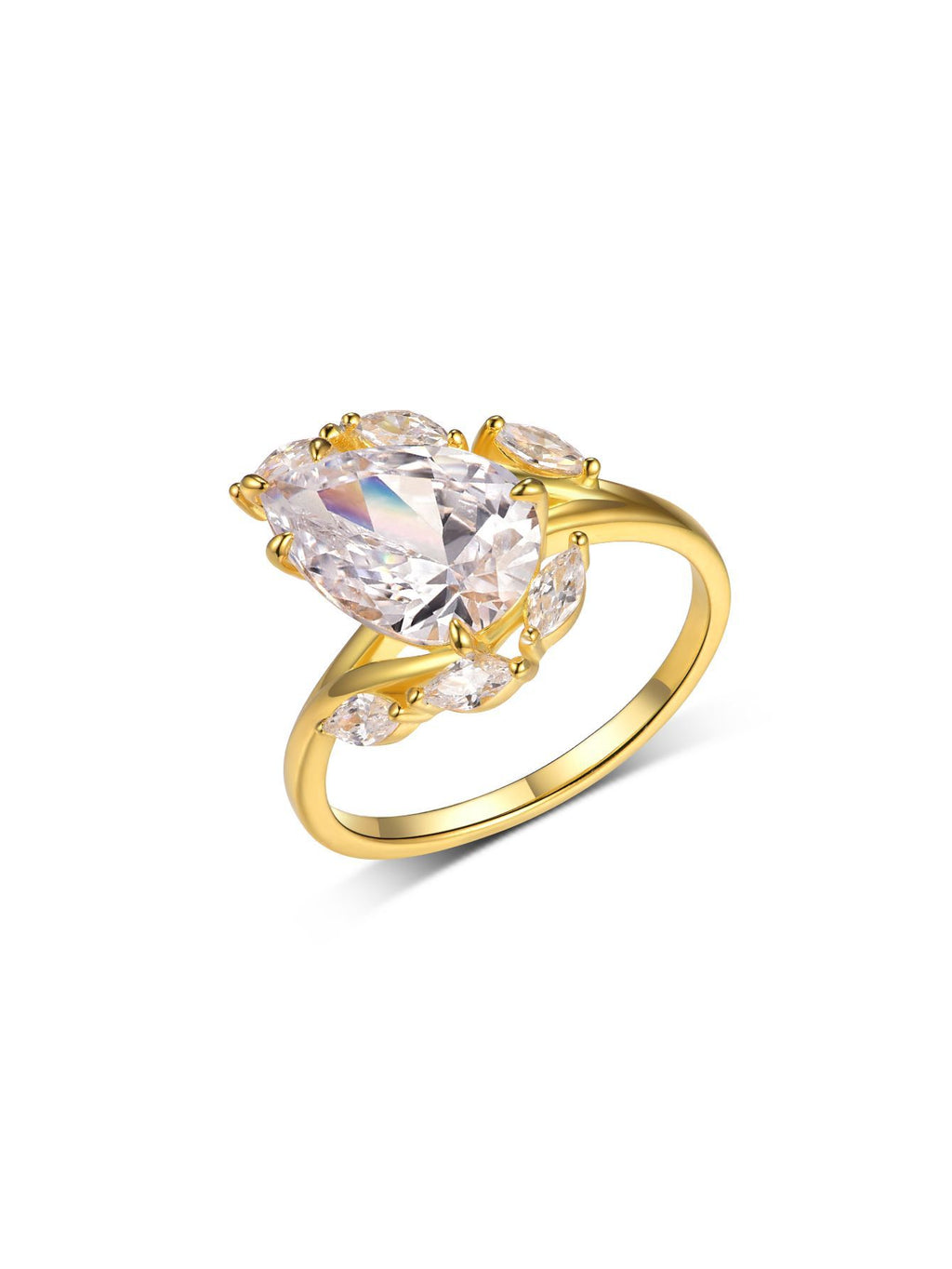 S925 Silver Moissanite Ring Water Drop Large Main Stone Flower Crown Shape Gold Sparkling Women's Hot Selling Model