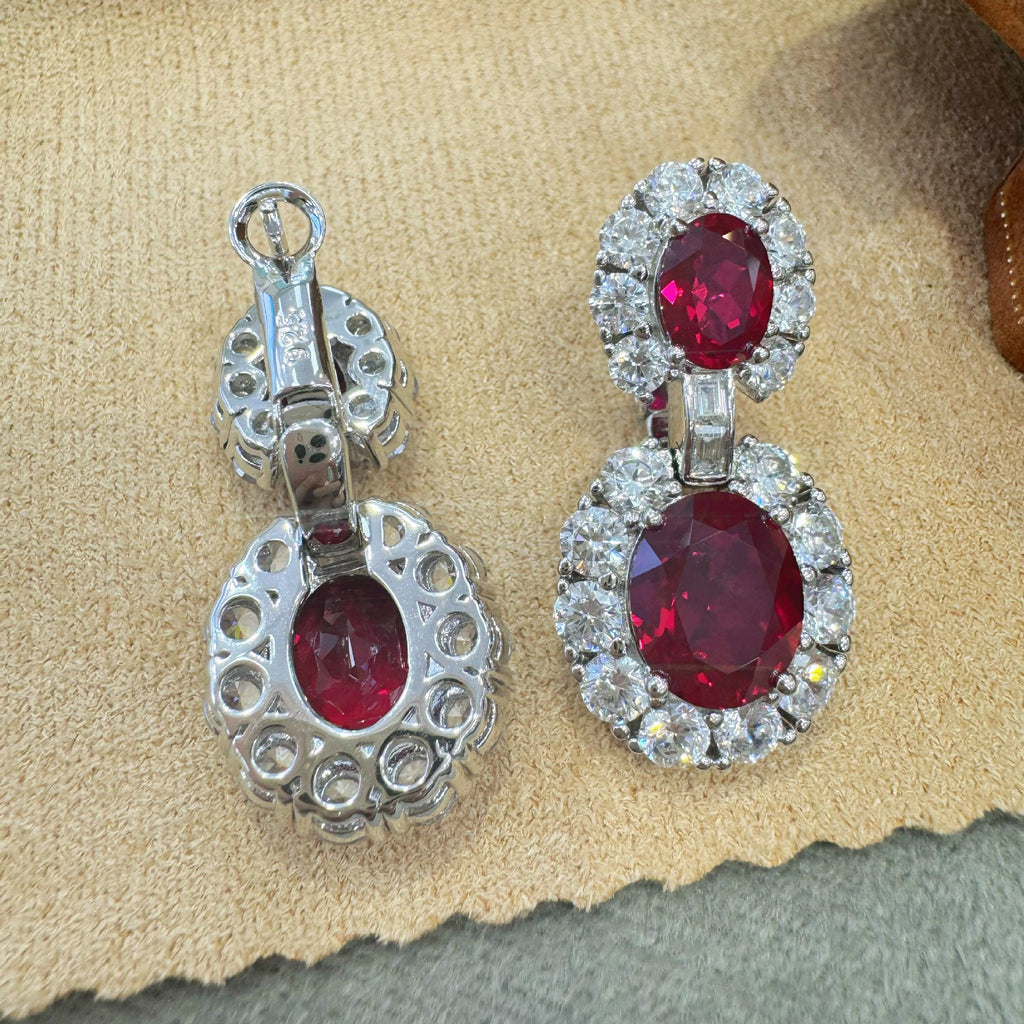 French Retro Style S925 Sterling Silver Cultivated Sapphire Oval 5 Carat Earrings