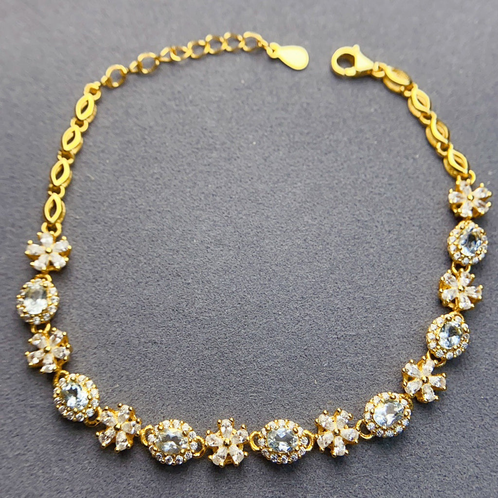 Natural Aquamarine S925 Ring 3*4mm Jewelry Bracelet