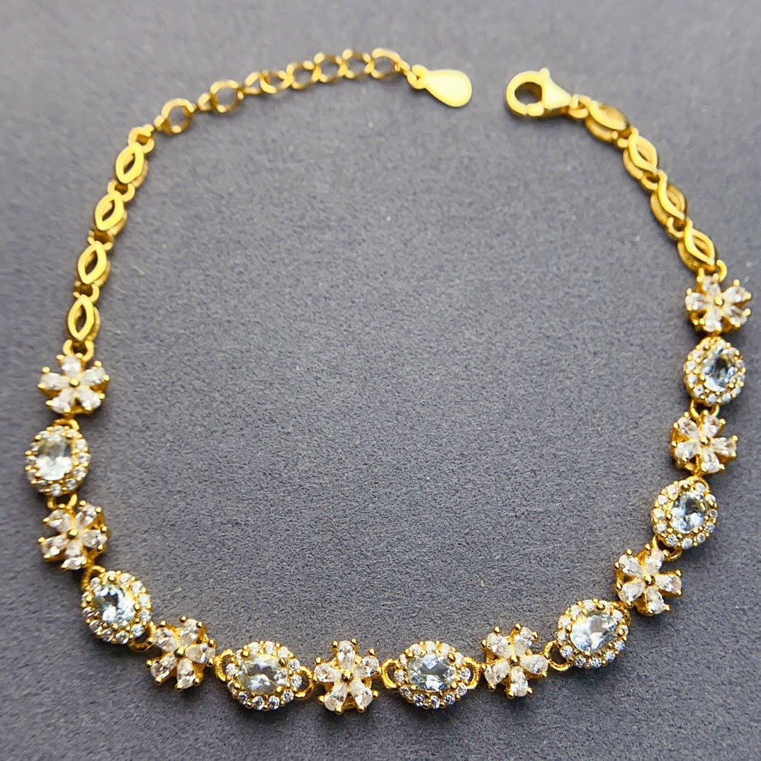 Natural Aquamarine S925 Ring 3*4mm Jewelry Bracelet