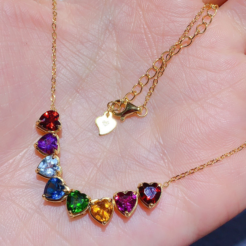 S925 Silver Inlaid Multi-Gem Necklace Heart Simple Fashion Versatile High-End Color Gem Necklace
