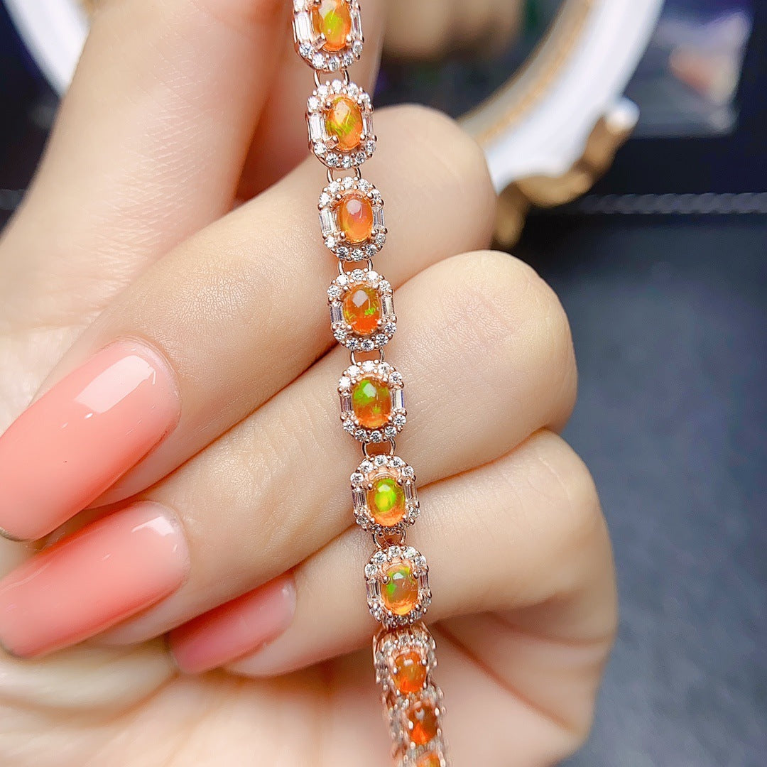 Factory Wholesale Hot-Selling Natural Fire Opal Bracelet S925 Silver Inlaid Main Stone 3*4