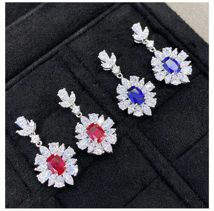 S925 Sterling Silver Ou Meihao 1 karat Pillow Earrings Laboratory Color Treasure Earrings