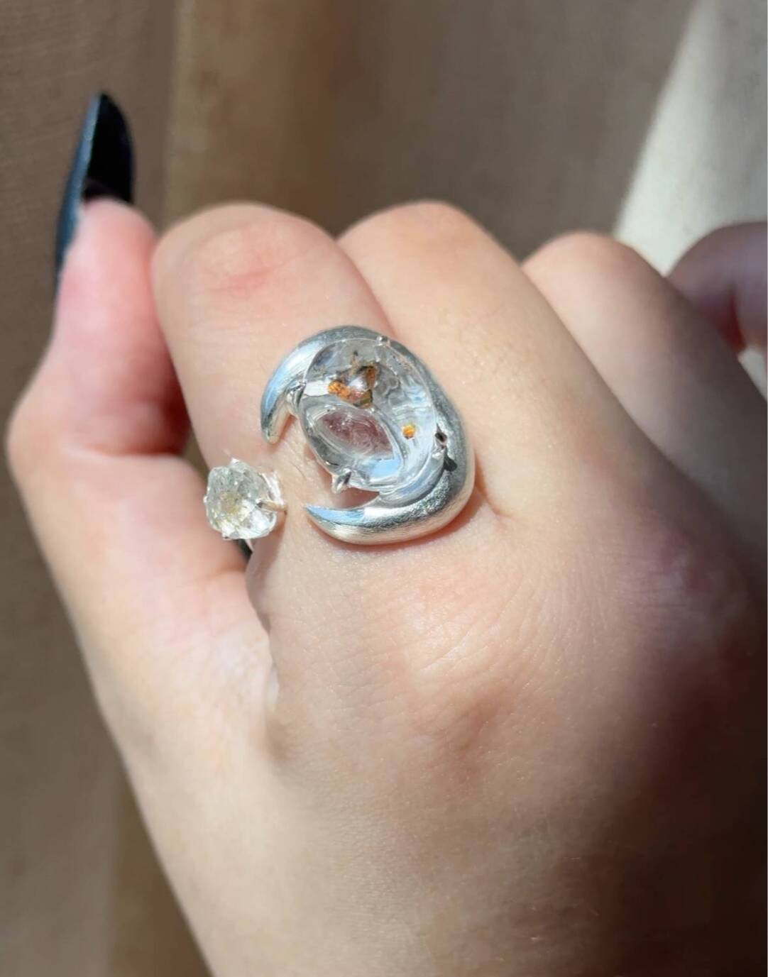 Baoyue Original Design Handmade 925 Silver Open Ring · White Flashing Version