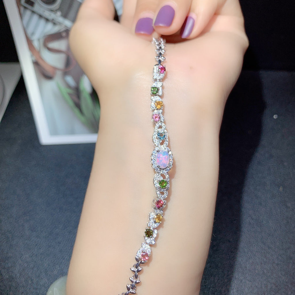 S925 Silver Inlaid Main Stone 5*7 Natural White Opal Bracelet