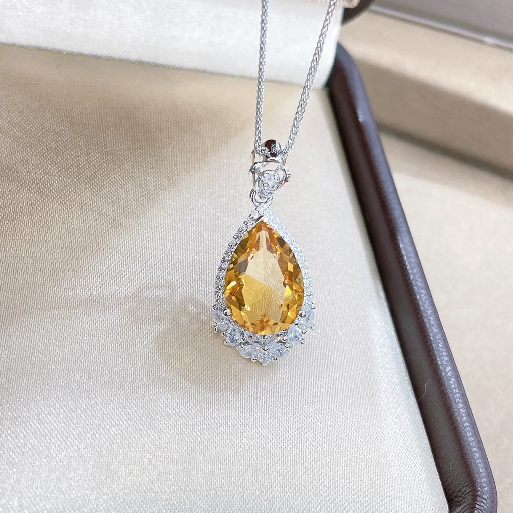 Light Luxury Design Sense Colorful Treasure S925 Silver Plated 18K Gold Natural Yellow Crystal Set