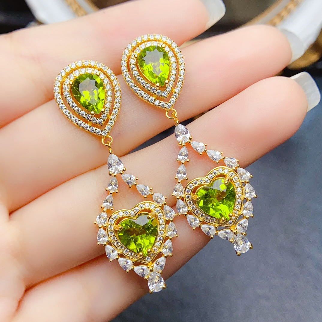 S925 Silver Inlaid Main Stone 6*8mm Natural Peridot Earrings