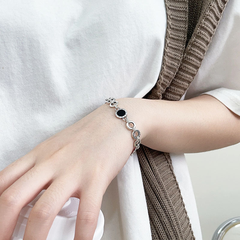 S925 Sterling Silver Black Enamel Bracelet for Women New Roman Numeral Splicing High-end Original Design Bracelet