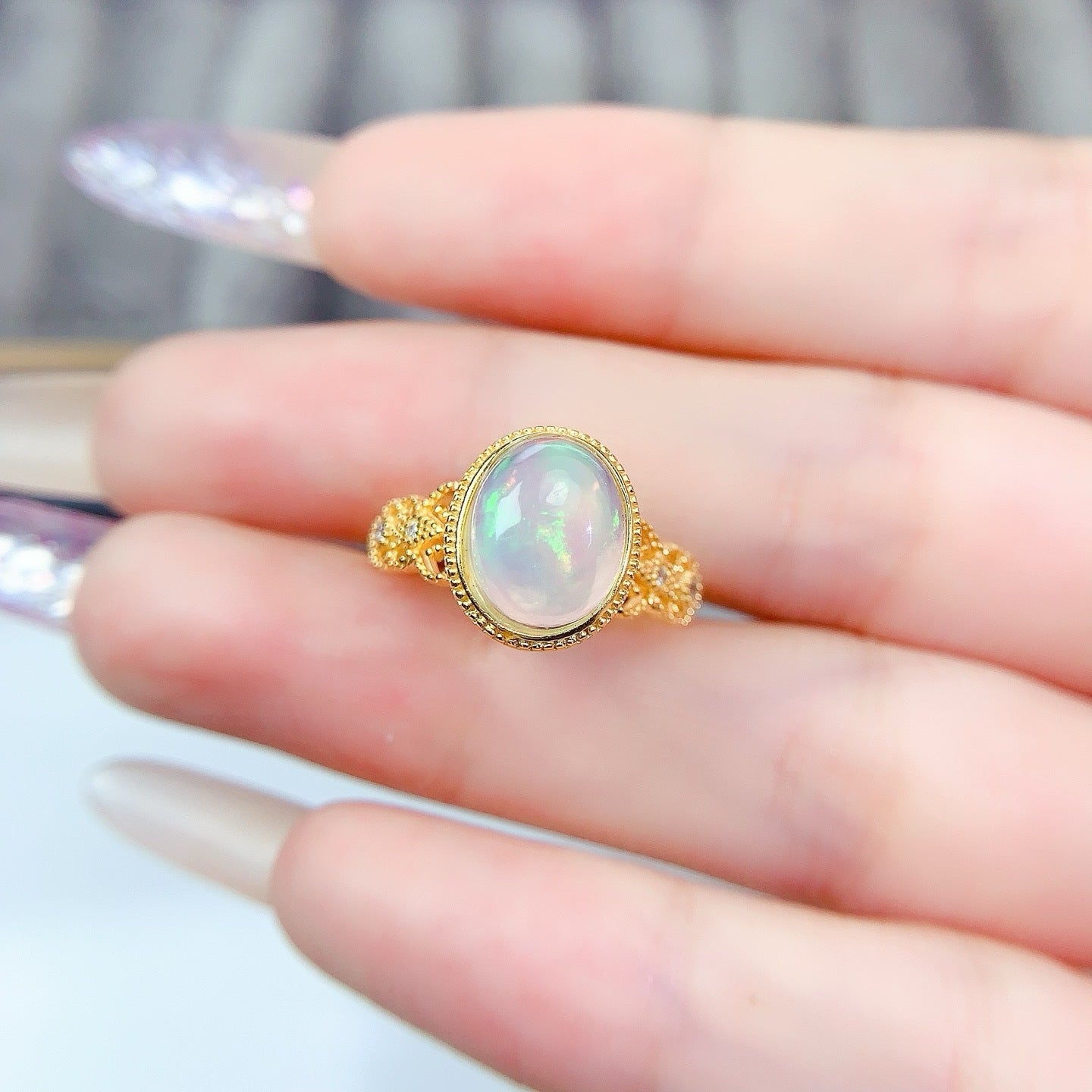 S925 Sterling Silver Natural Opal Ring Fashion Niche Luxury Light Luxury Style Oval 8*10mm Ring