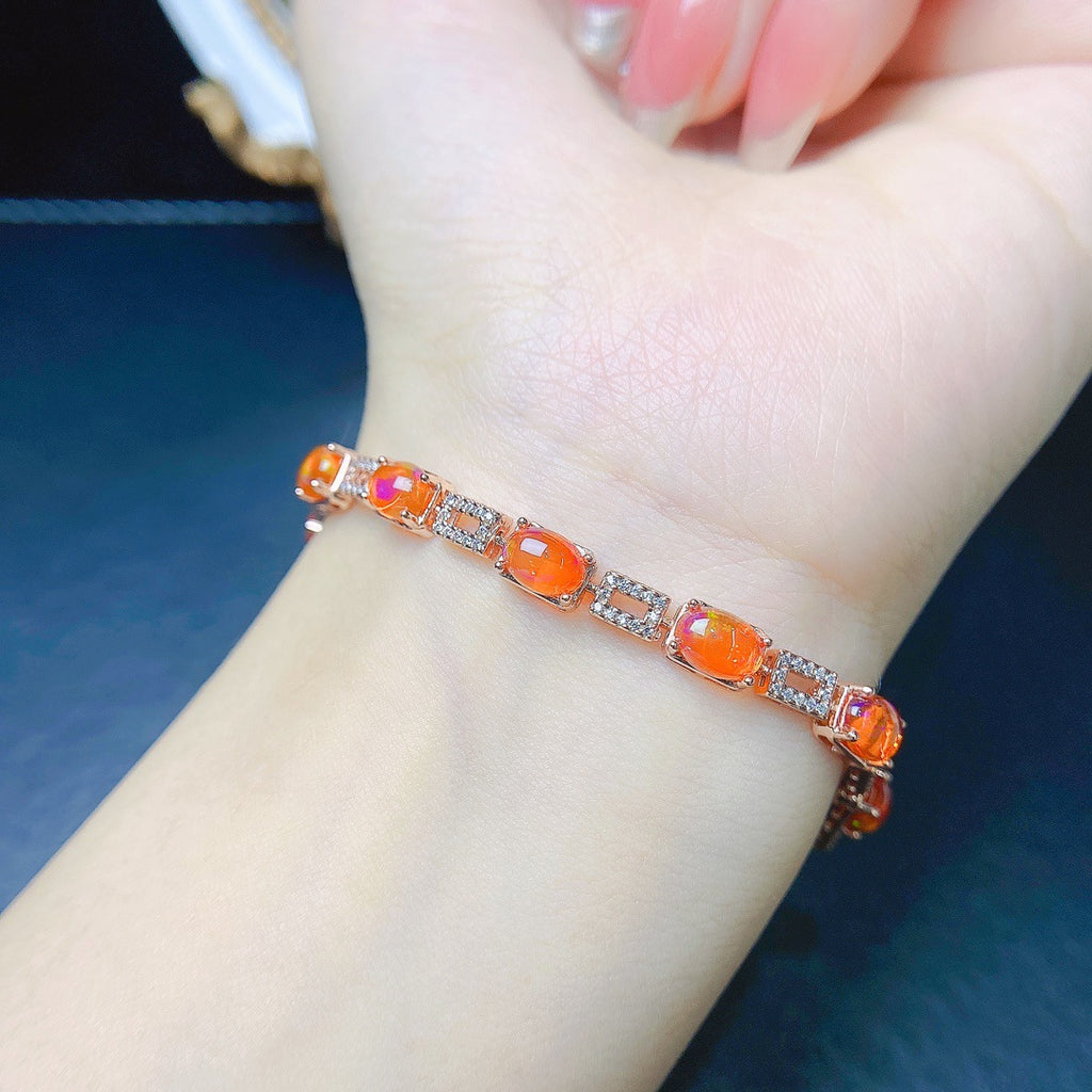 S925 Silver Inlaid Main Stone 5*7 Natural Fire Opal Bracelet