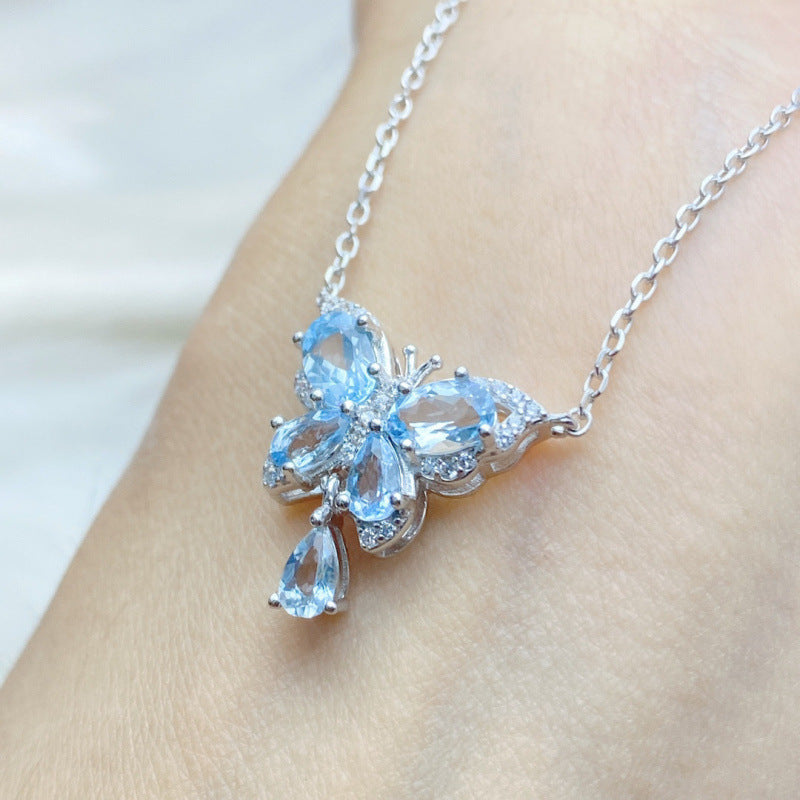 Natural Raw Santa Maria Aquamarine Butterfly Pendant