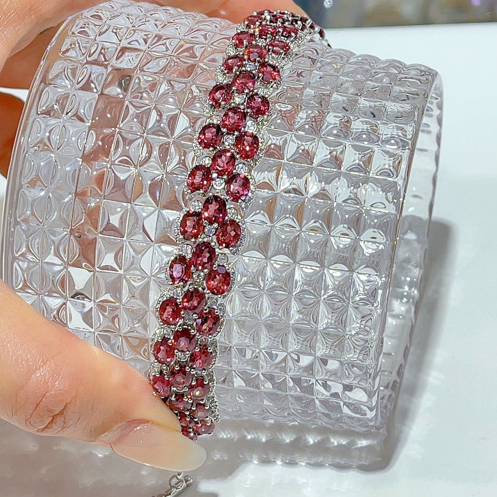 S925 Silver Plated Inlaid Magnesium Aluminum 4*5mm*52 Garnet Bracelet