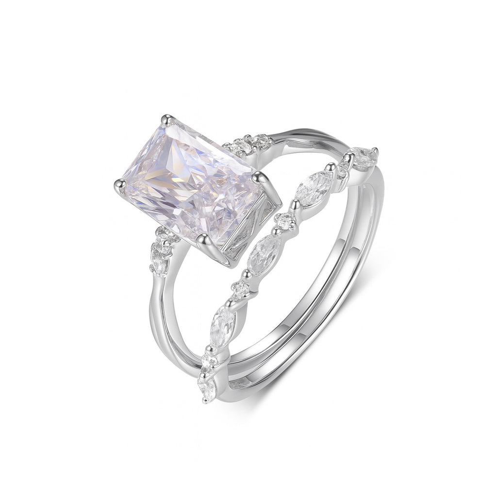 S925 Silver Set Ring Square Moissanite Ring Set Combination Ring Independent Hot Sale Source Factory Wholesale