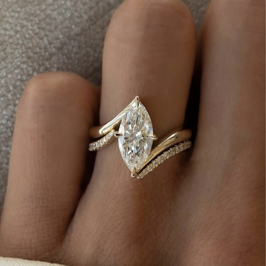 S925 Silver Horse Eye Moissanite Ring Stackable Set Ring Curve Ring Arm Inlaid Stone Gold Luxury Fashion Women's Hot Item