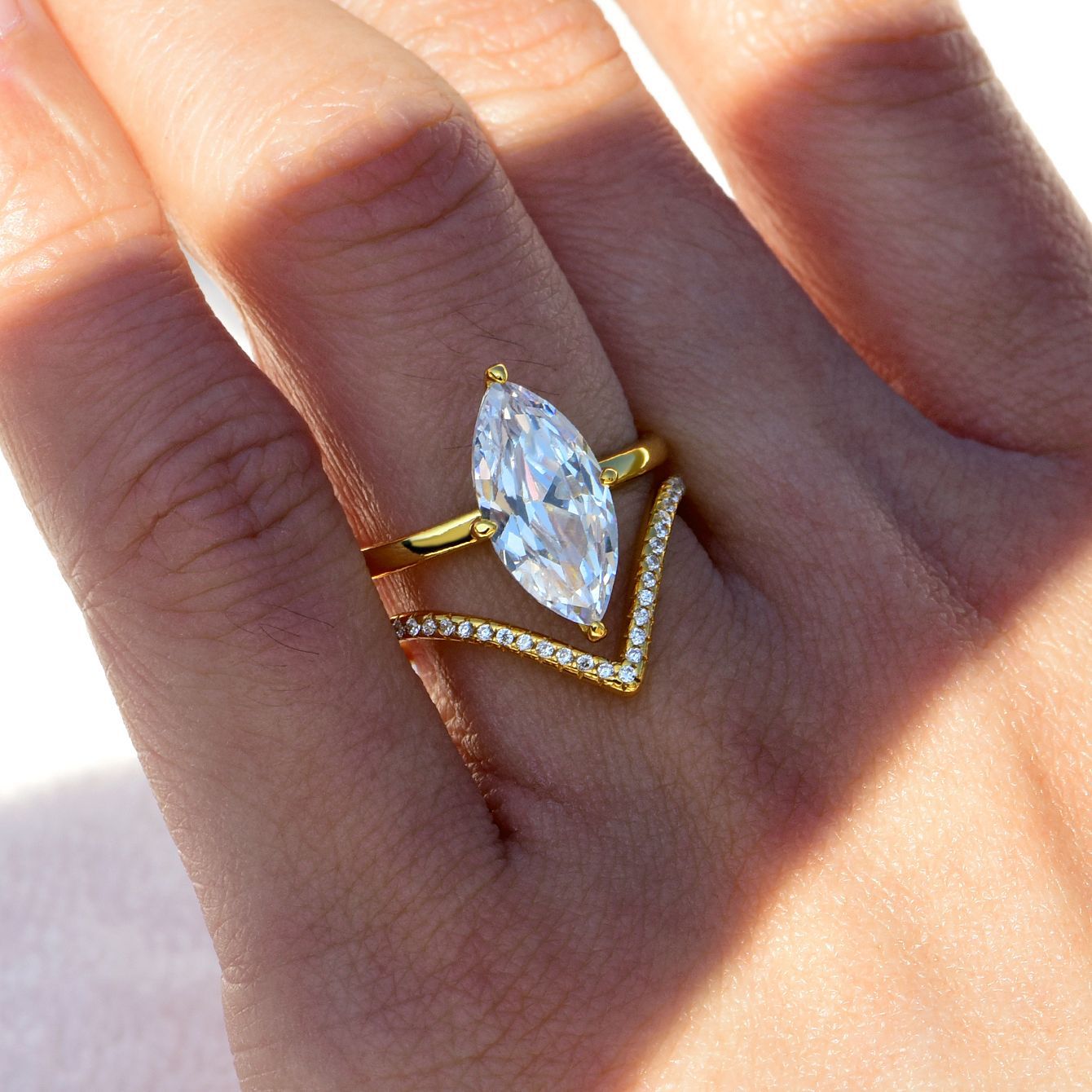 S925 Silver Moissanite Popular Ring for Women Water Drop Main Stone Two-Circle Stacking Set Wholesale