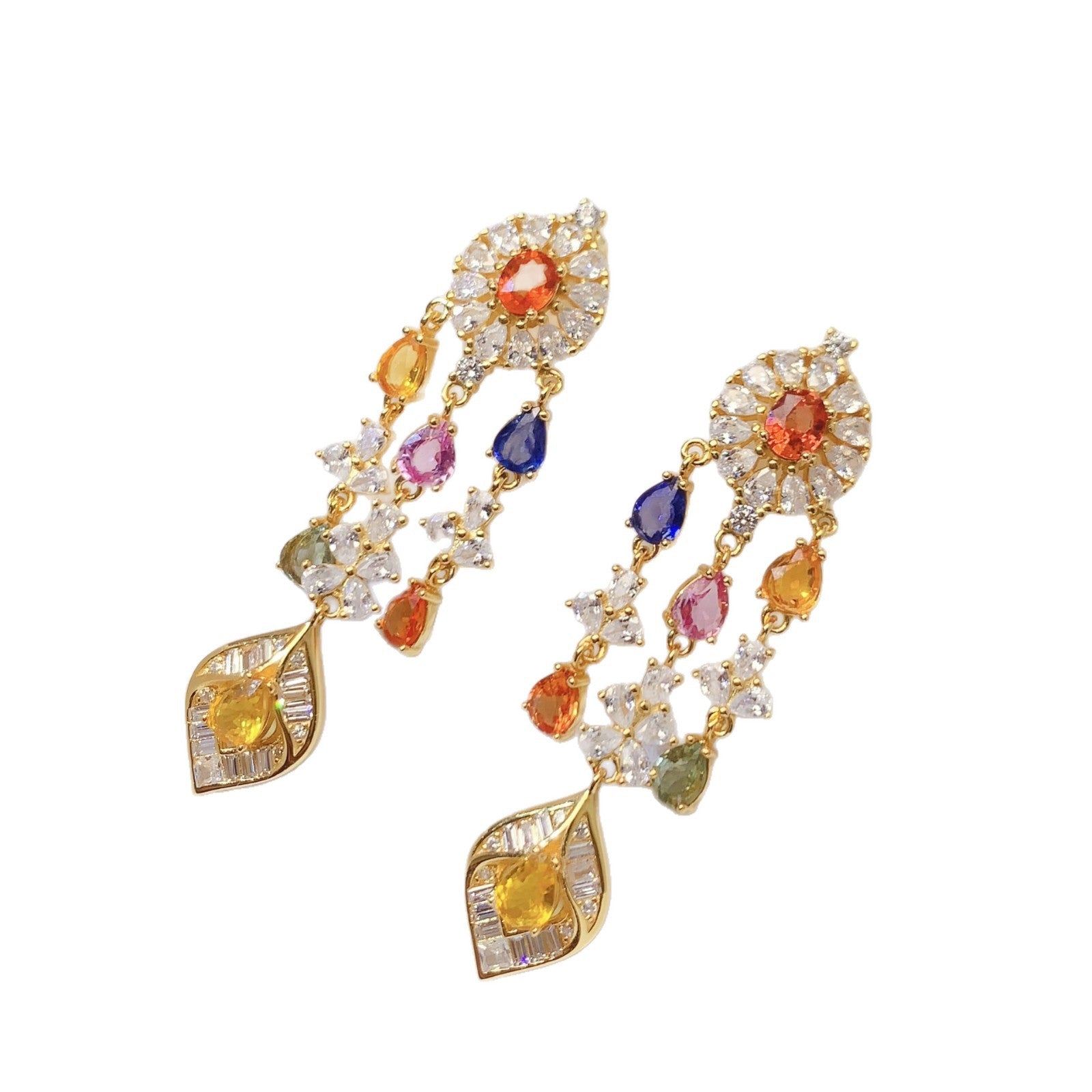 S925 Earrings Niche High-End Feel Earrings 4*5mm Natural Colorful Sapphire Earrings