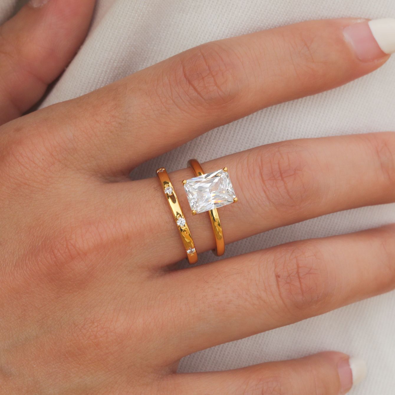 S925 Silver Combination Ring Moissanite Ring Set Princess Square Main Stone Simple Luxury Independent Stand Hot Sale