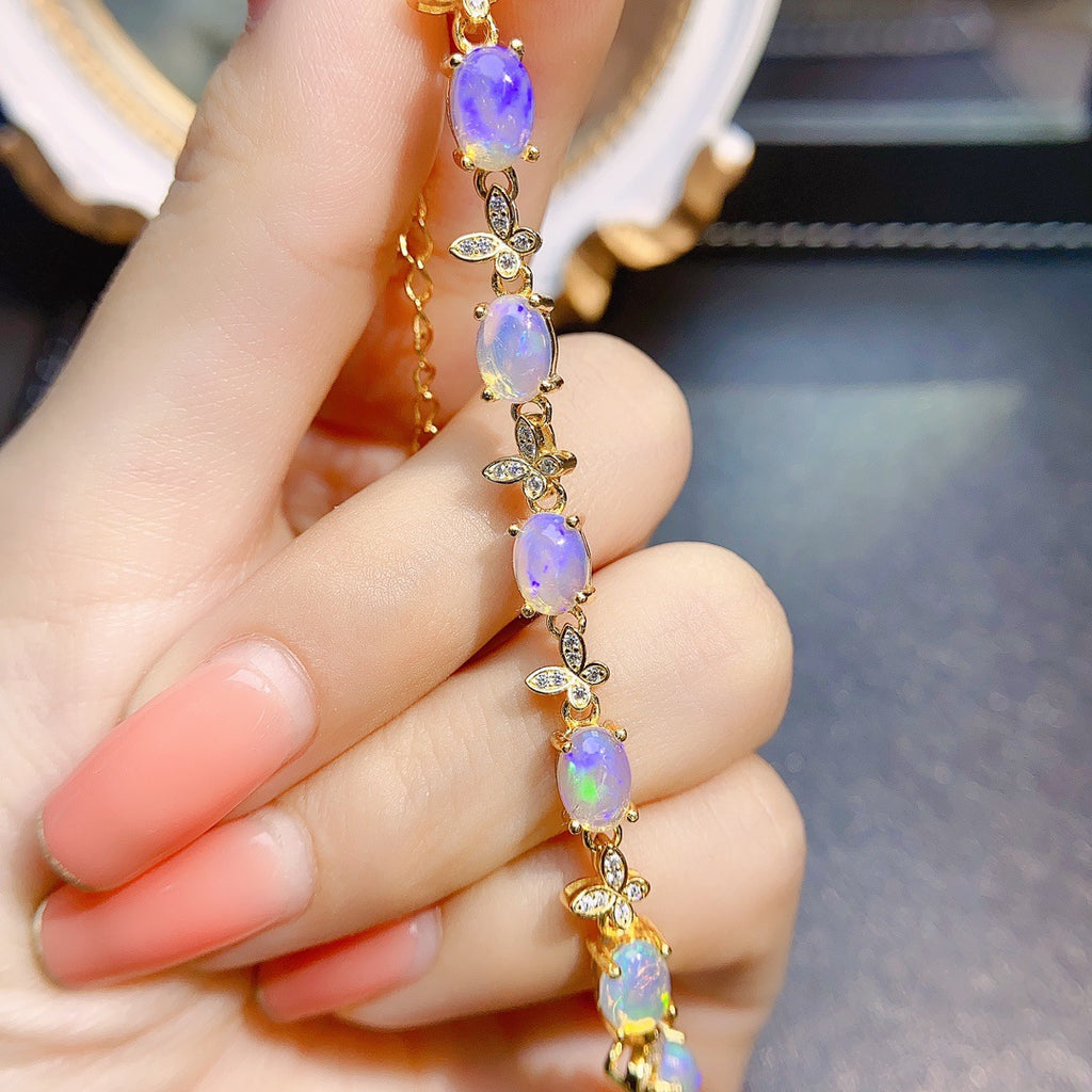 S925 Silver Inlaid Main Stone 5*7 Natural White Opal Bracelet
