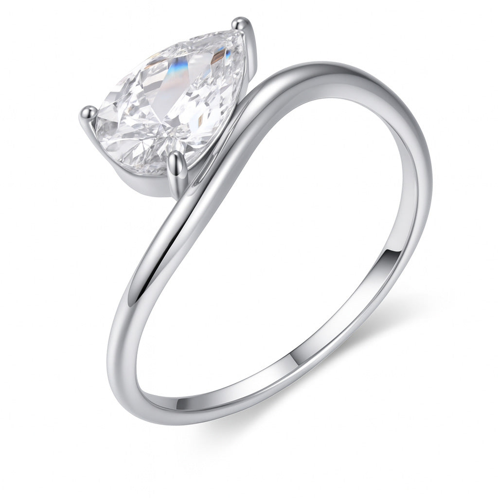 S925 Silver Gold Moissanite Ring Water Drop Main Stone Simple Design Sense Slim Fit Women's Hot Sale