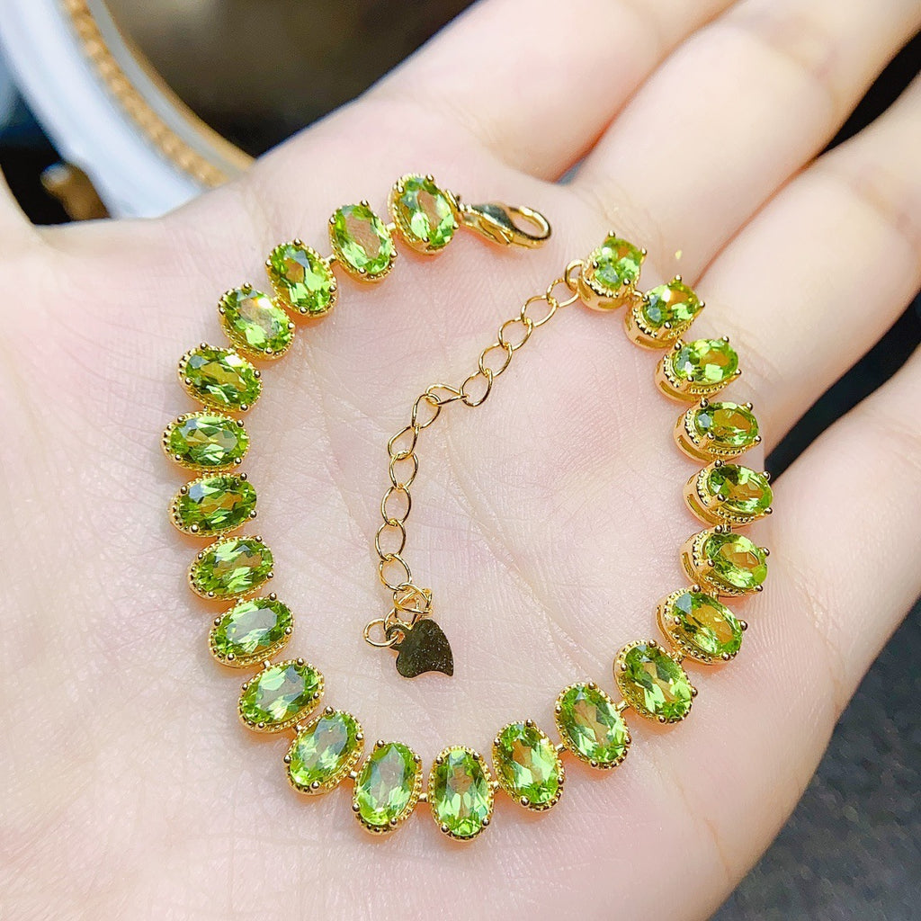 S925 Silver Inlaid Main Stone 4*6 Natural Peridot Bracelet