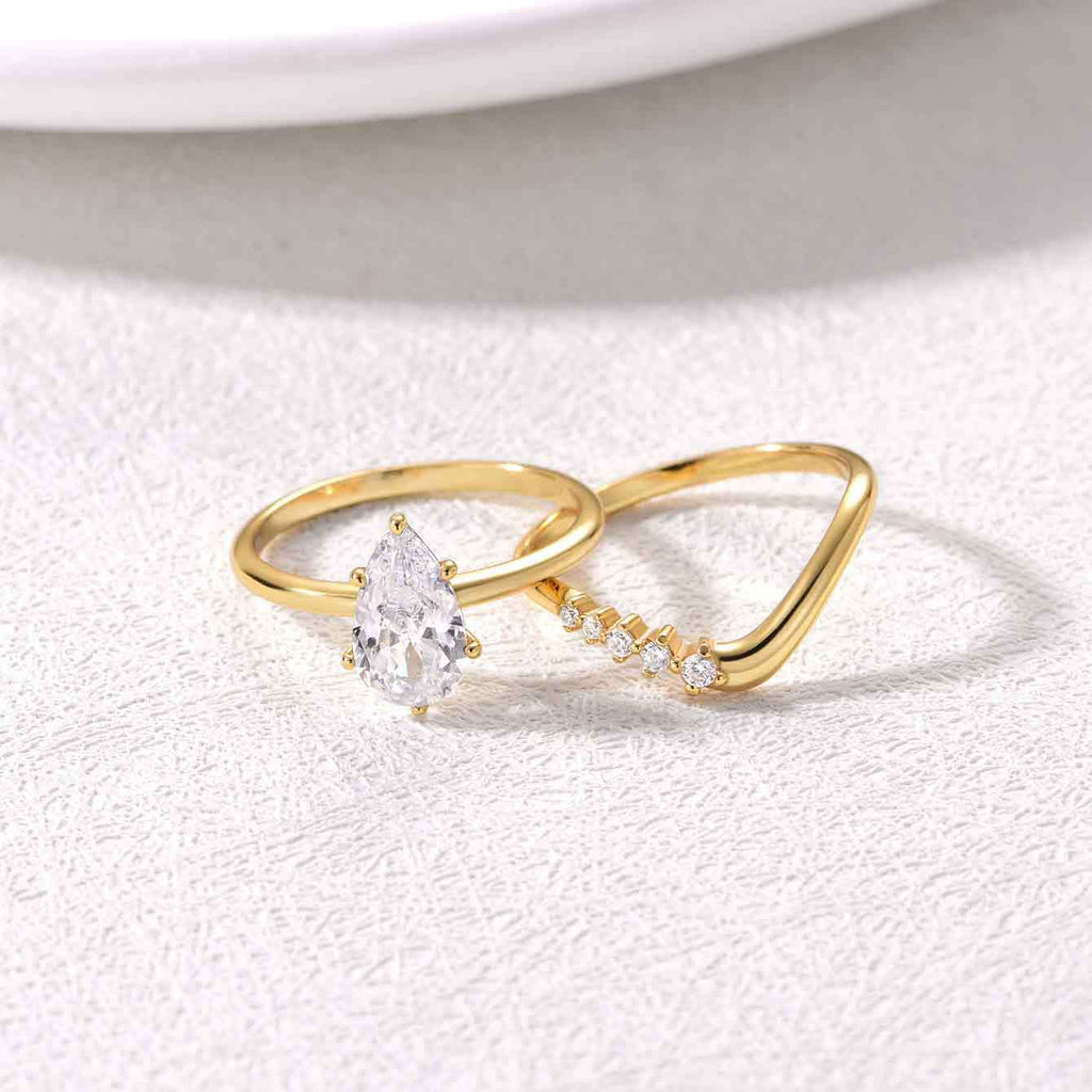 S925 Silver Set Water Drop Moissanite Ring Combination Amazon Hot Selling Women's Ring Bestselling Set Ring