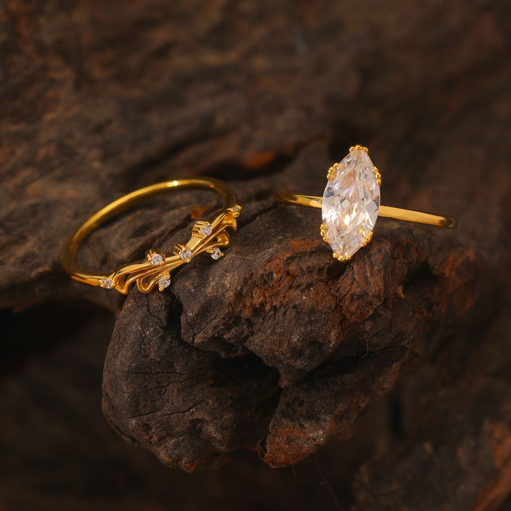 S925 Silver Combination Two-Piece Set Marquise Moissanite Ring Stacking Ring Combination Ring Amazon Bestseller