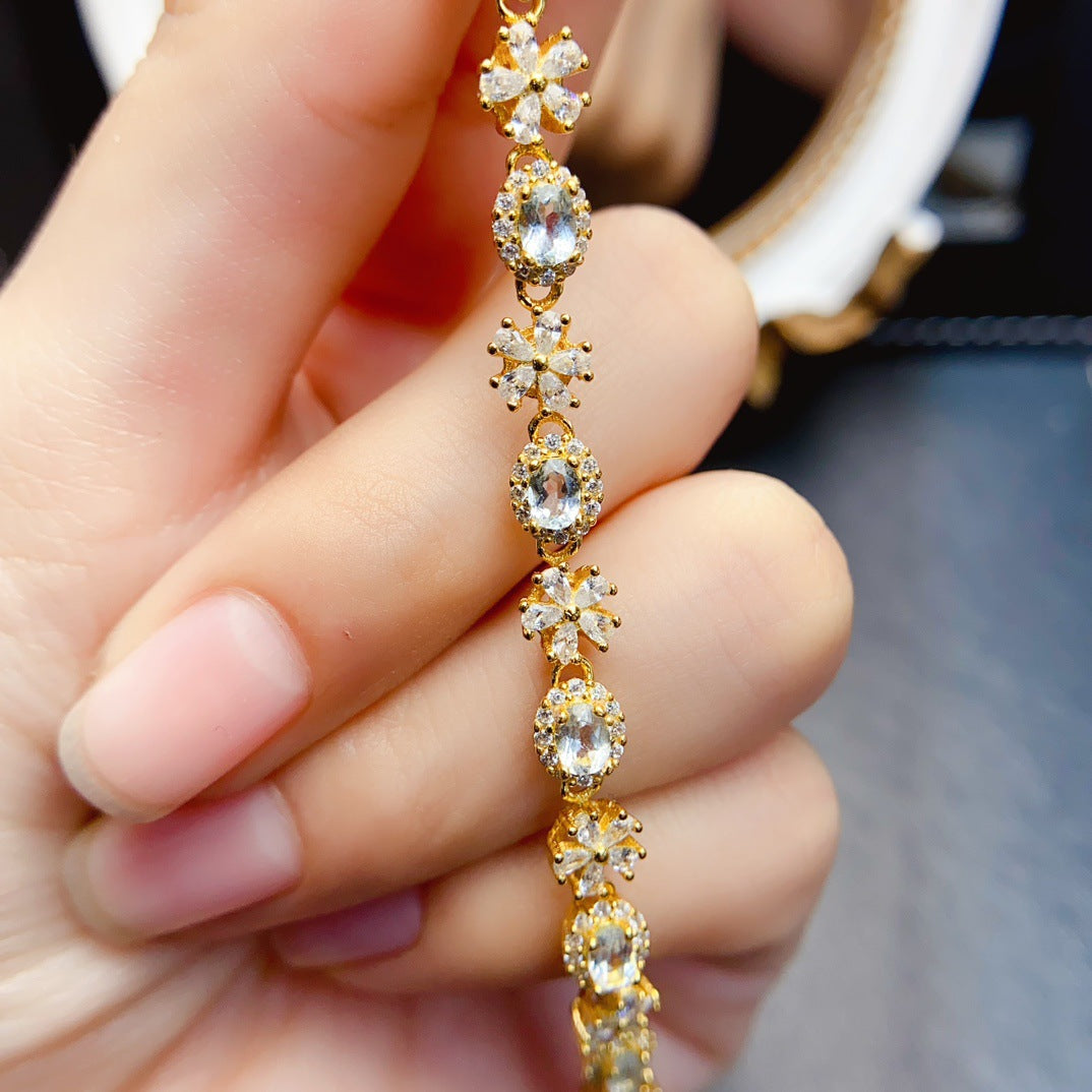 Natural Aquamarine S925 Ring 3*4mm Jewelry Bracelet