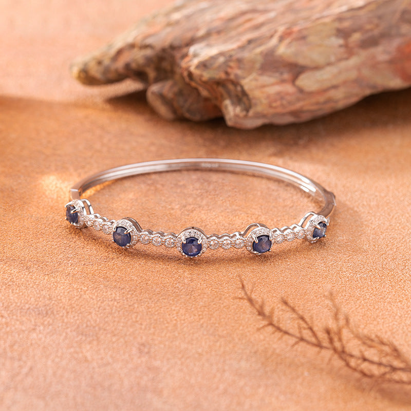 S925 Silver Natural Sapphire Open Bracelet