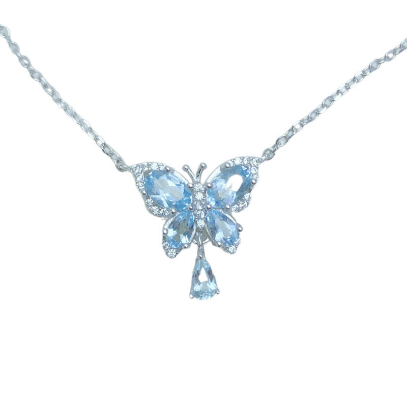 Natural Raw Santa Maria Aquamarine Butterfly Pendant
