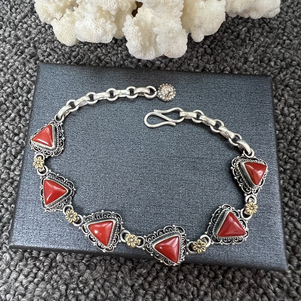 Nepal Handmade 925 Inlaid Yellow Crystal Ruby Amethyst Opal Stone Vintage Bracelet