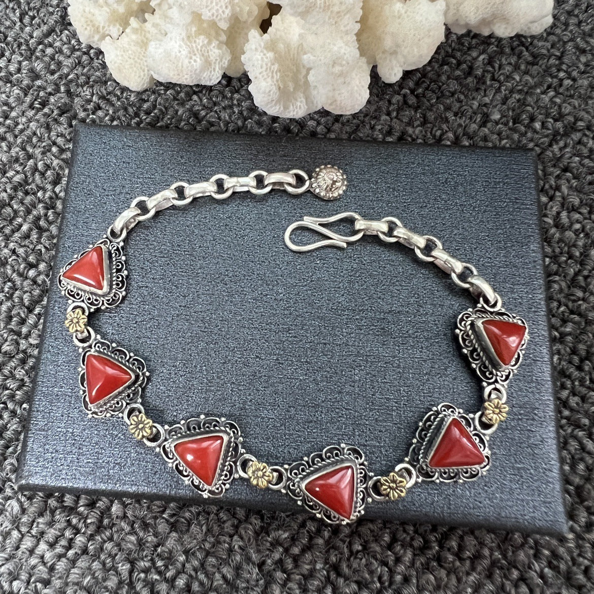 Nepal Handmade 925 Inlaid Yellow Crystal Ruby Amethyst Opal Stone Vintage Bracelet