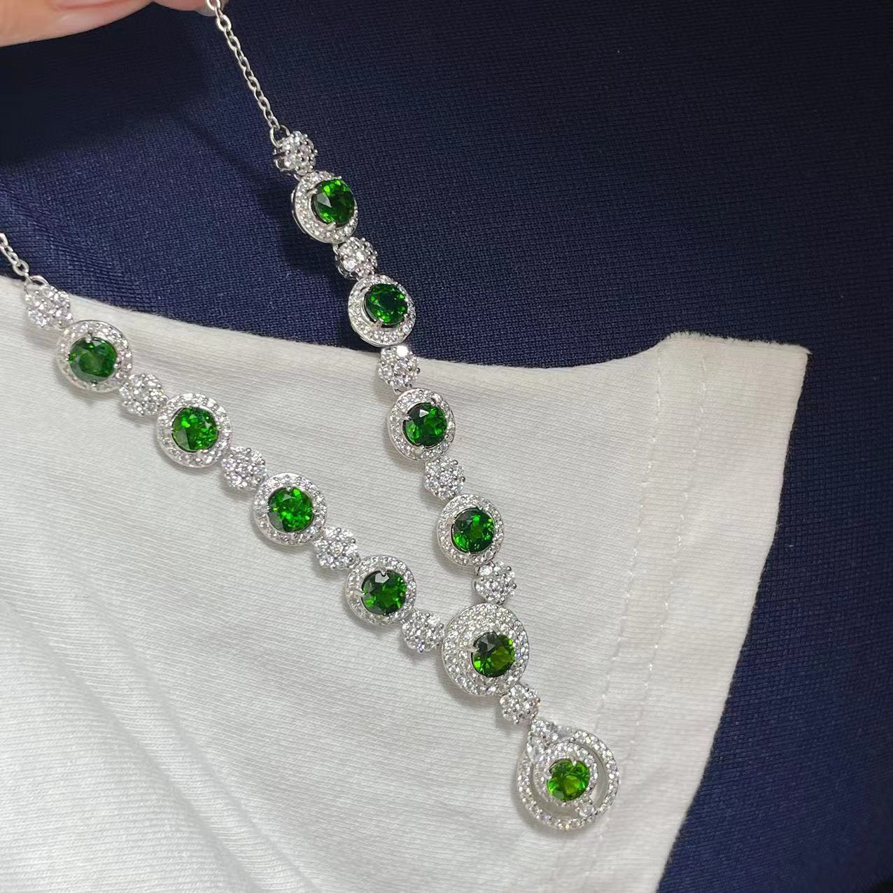 Luxury Necklace Collarbone Chain S925 Silver Inlaid with Natural Magnesia Garnet Aquamarine Diopside Multi-Gemstone Chain