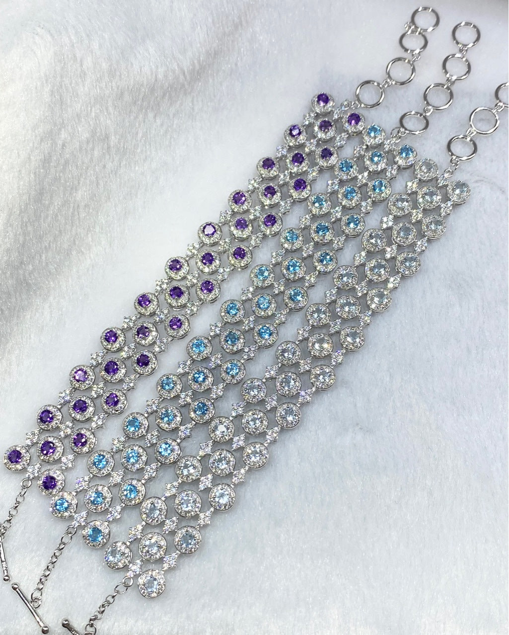 New S925 Silver Inlaid Aquamarine Amethyst Topaz Natural Tanzanite Bracelet