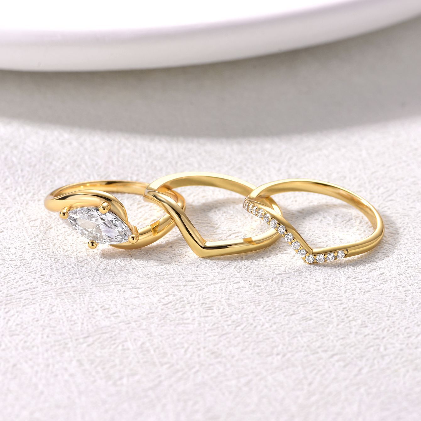 S925 Silver Set Ring Ebay Hot Sale Moissanite Horse Eye Shape Three-Piece Ring Gift Bestseller Wholesale