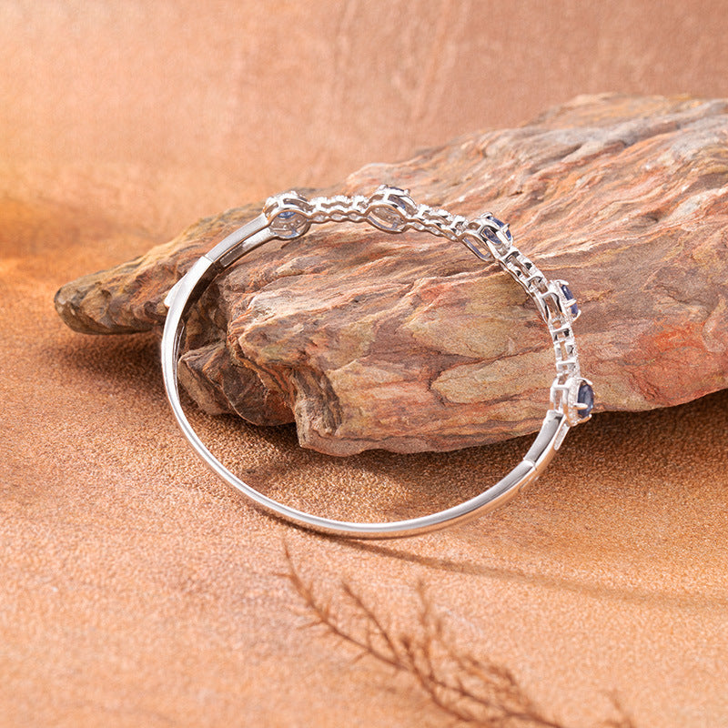 S925 Silver Natural Sapphire Open Bracelet