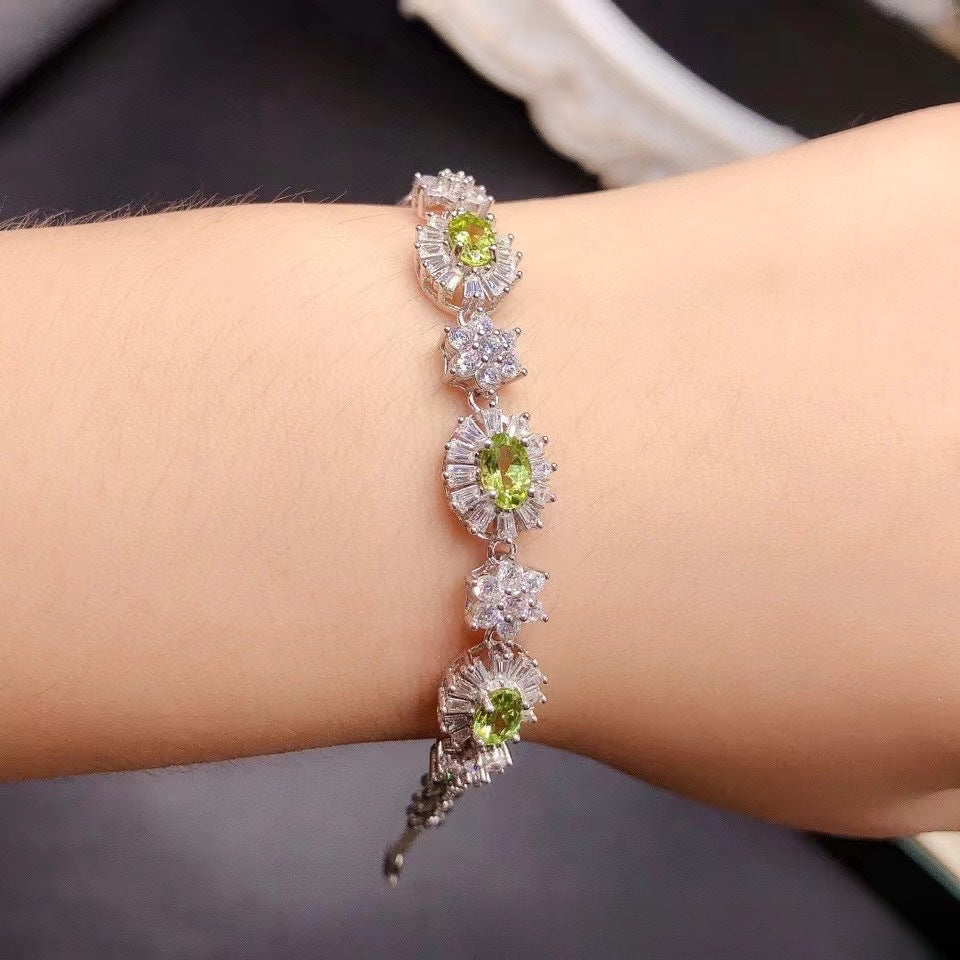 Natural Pink Crystal Bracelet Sakura Pink 925 Sterling Silver Fine Quality Crystal Hand Jewelry