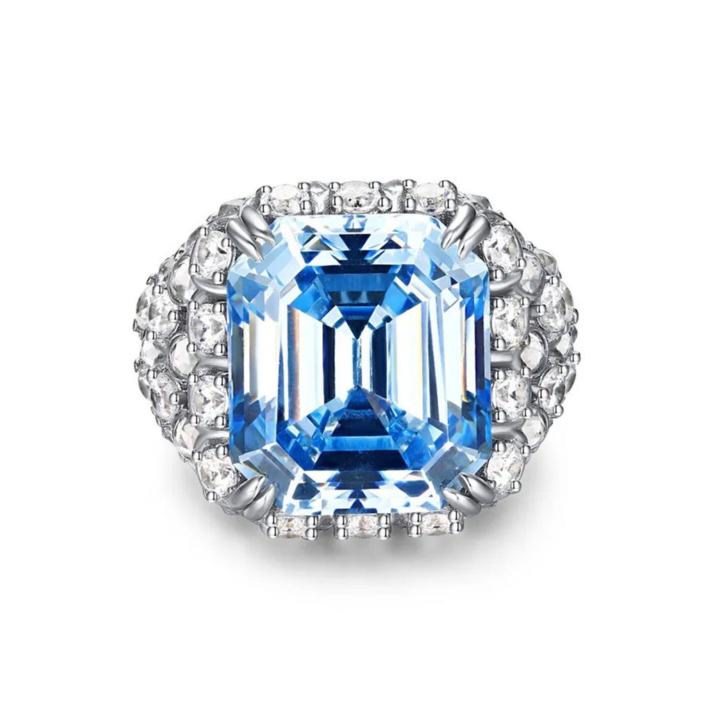 925 Silver Gold Plated Ring 16 Carat High Carbon Diamond Aquamarine Emerald Cut Fish Scale Jewelry Women's Ring