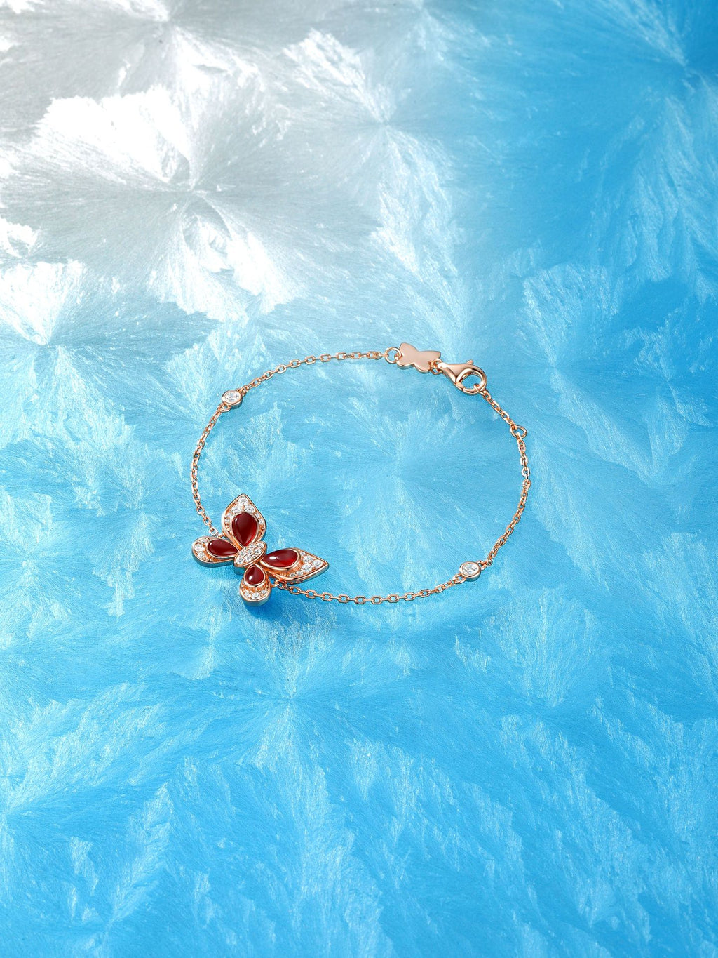 Inlaid Red Agate White Mother-of-Pearl Turquoise Sterling Silver Butterfly Bracelet