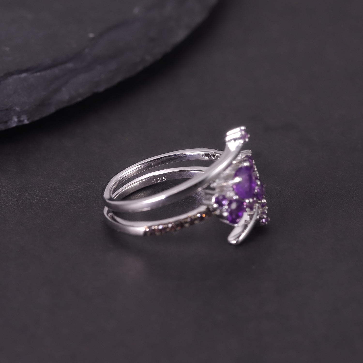 Flower Gemstone Ring S925 Sterling Silver Inlaid with Natural Topaz and Garnet Ring